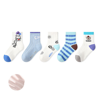 Kids Cotton Mesh Socks Striped Dot Dog Breathable Casual