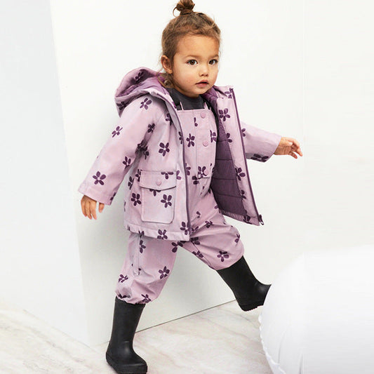 Stylish Cotton Hooded Coat for Girls with Floral Design