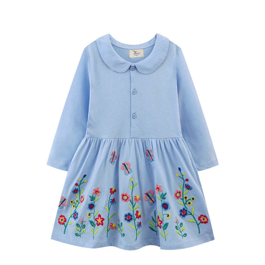 Girls' Knitted Ruffle Collar Long Sleeve Dress