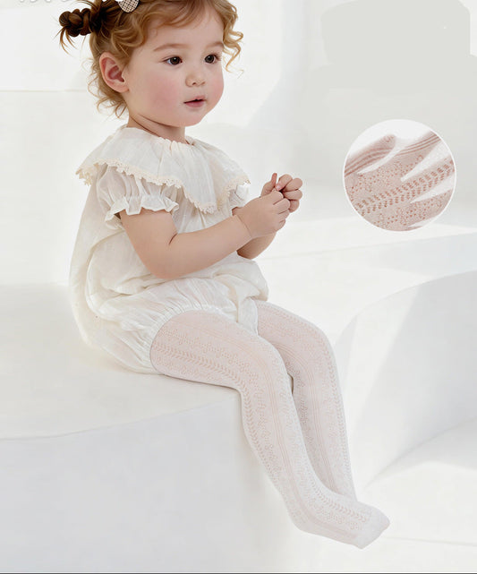 Girls' White Dance Tights Soft Cotton High-Waisted