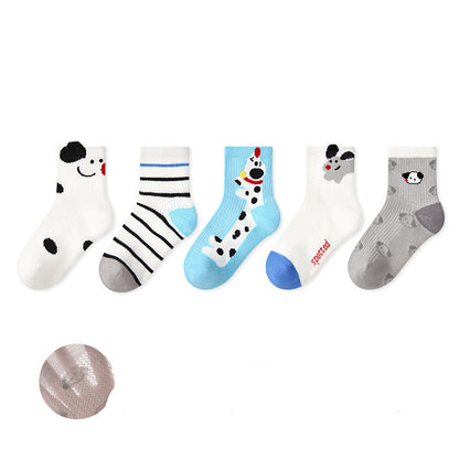 Kids Cotton Mesh Socks Striped Dot Dog Breathable Casual
