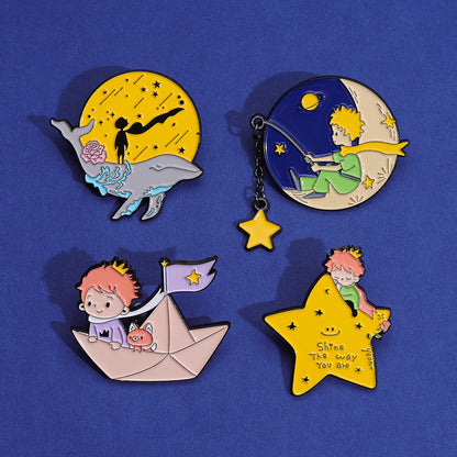 Cute Cartoon Little Prince Starry Sky Enamel Brooch