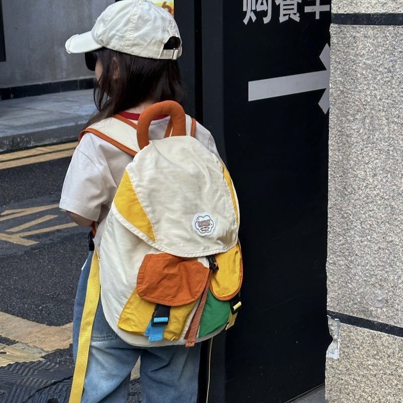 Trendy Color Block School Backpack for Kids