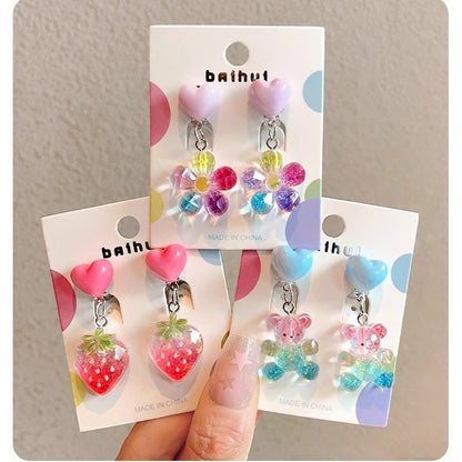 Cute Cartoon Bear Clip-On Earrings for Kids