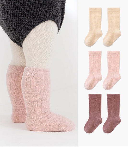 Winter Plush Thick Baby Socks Cozy Solid Color Mid-Calf Socks