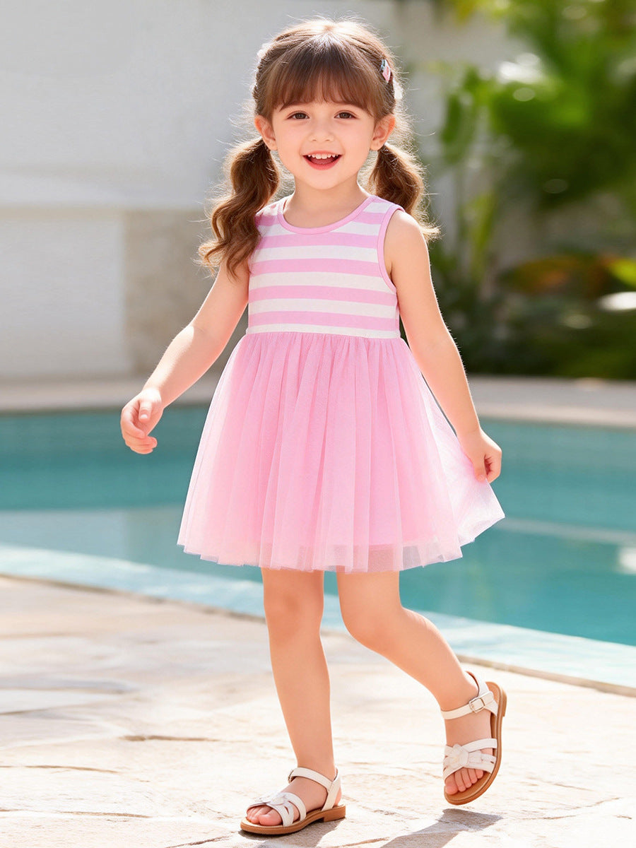 Girls' Sleeveless Striped Cotton Dress