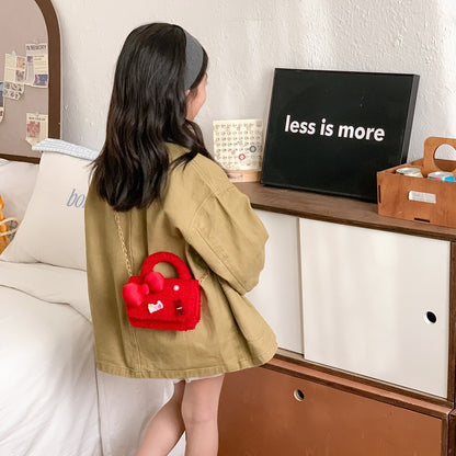 Cute Plush Red Children’s Handbag with Bow Design