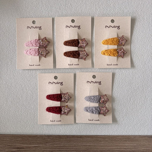 Star Pattern Fabric Hair Clips for Kids