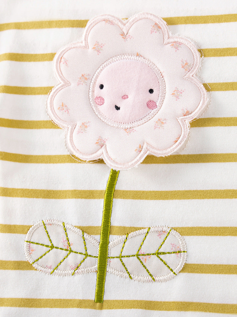 Striped Floral Cotton Two-Piece Set for Girls