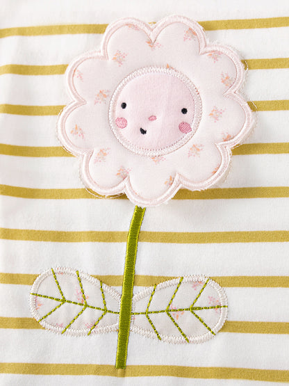 Striped Floral Cotton Two-Piece Set for Girls