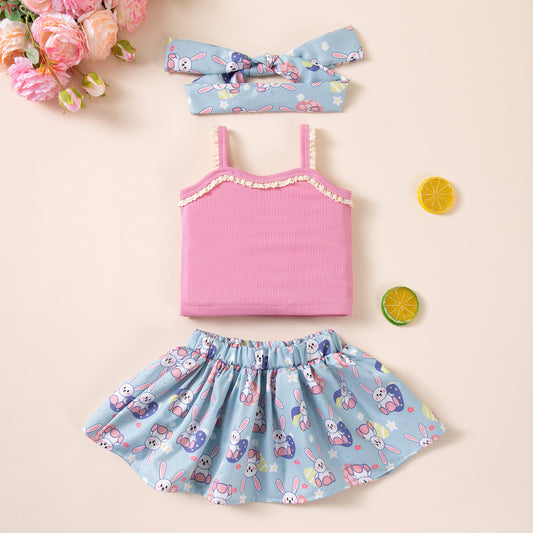 Trendy Bunny Print Dress Set for Girls