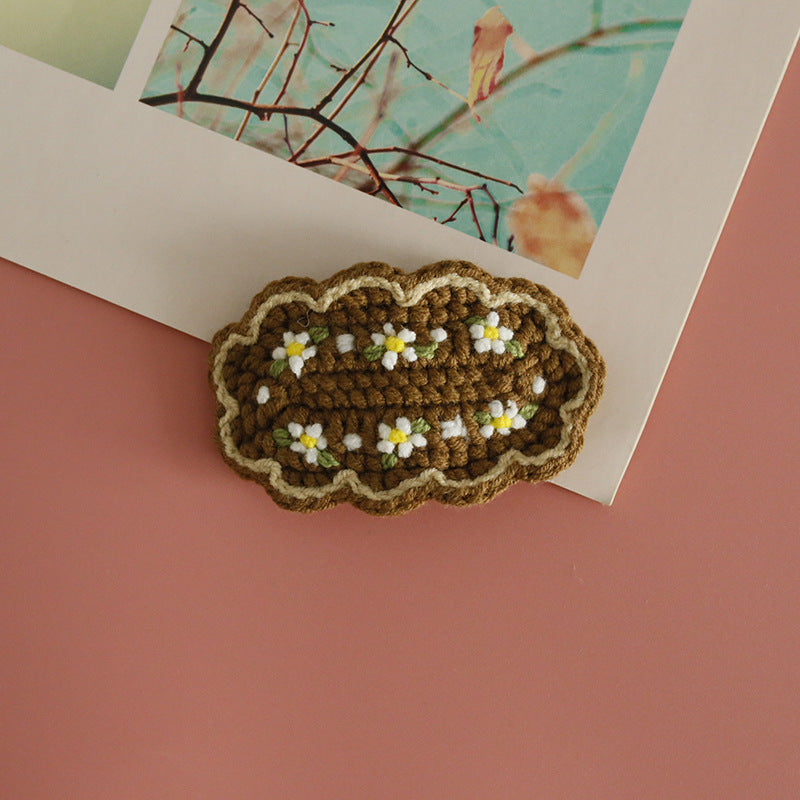 Floral Embroidered Hair Clips Handmade Yarn Accessories for Women