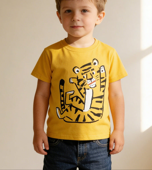Cute Tiger Print Kids T-Shirt Casual Cotton Short Sleeve Top