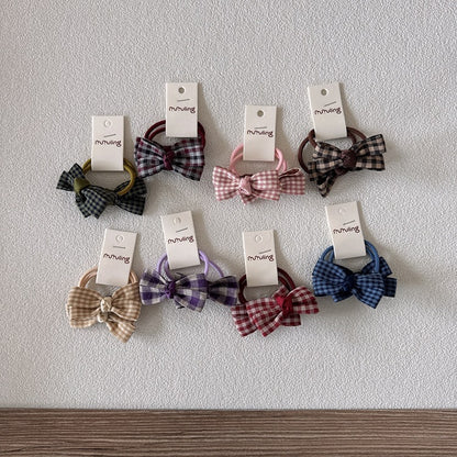 Children's Plaid Bow Hair Ties Set