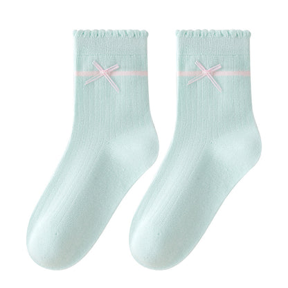 Sweet Bow Cotton Mid-Calf Socks for Girls