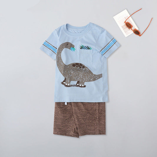 Cute Animal Print Cotton T-Shirt and Shorts Set for Boys