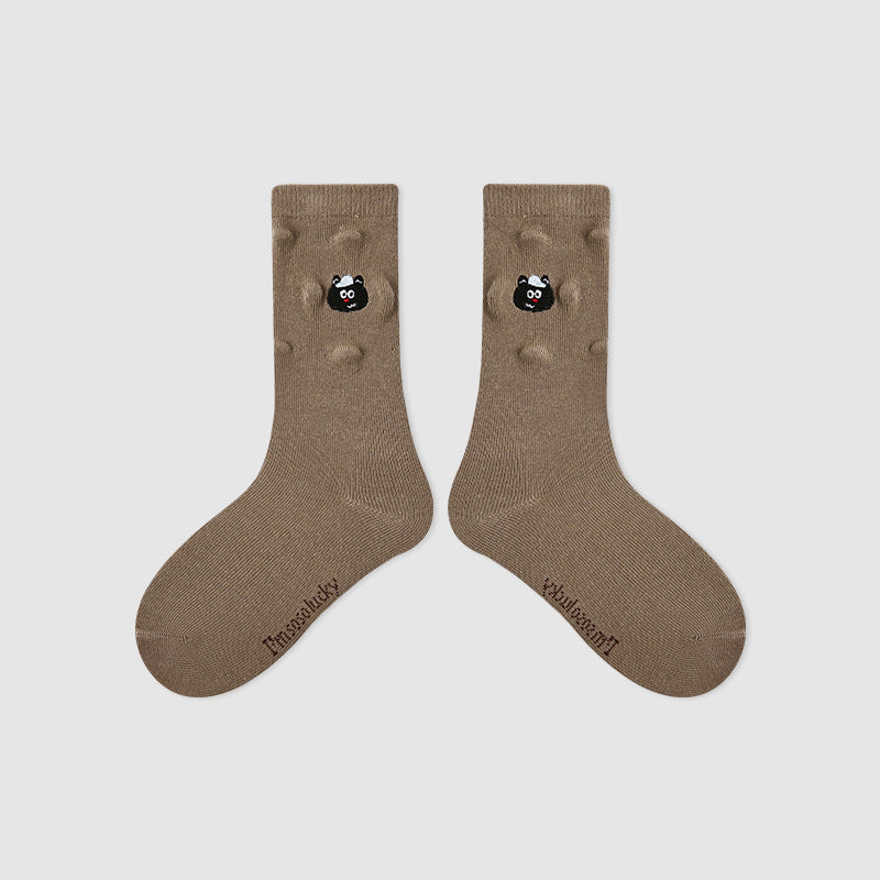 Kids Mid Calf Animal Embroidered Cotton Socks