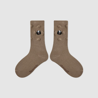 Kids Mid Calf Animal Embroidered Cotton Socks