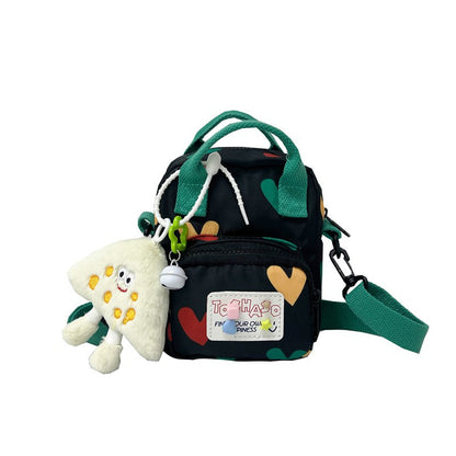 Cute Cartoon Heart Print Canvas Crossbody Bag for Kids