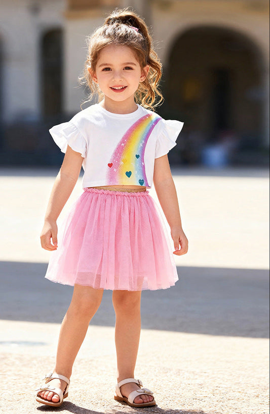 Trendy Little Girl Summer Outfit Cute Cartoon Cotton Dress Set