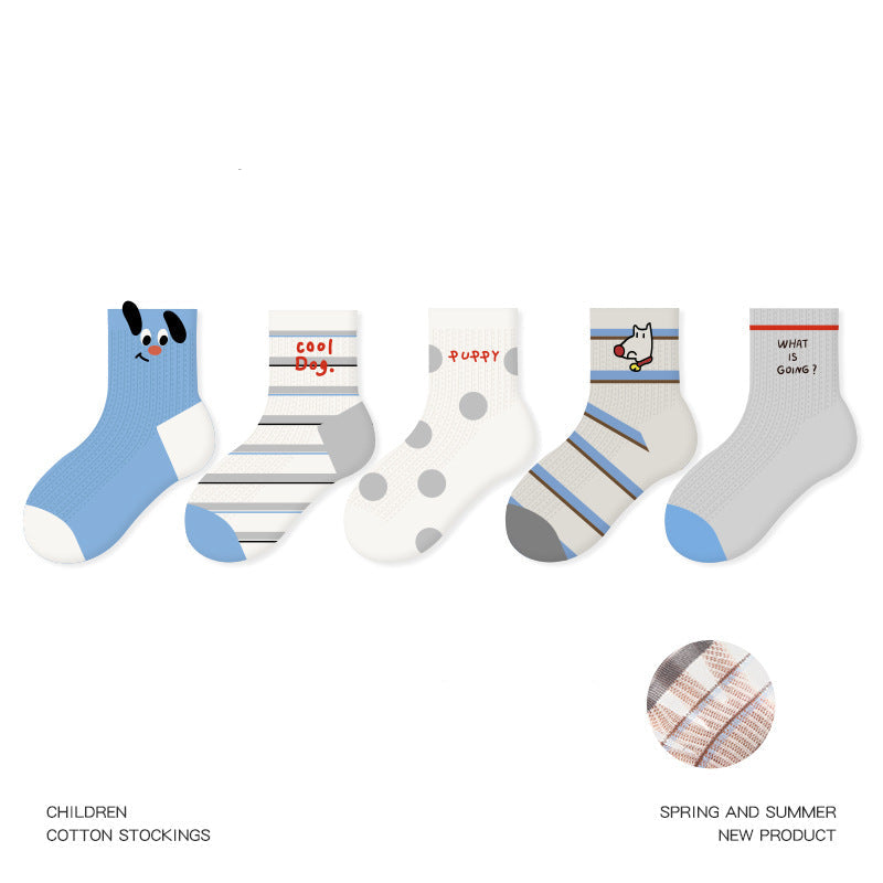 Kids Cotton Socks Cute Bunny Grid Breathable Mesh