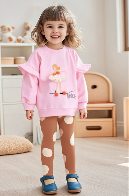 Girls Cartoon Print Cotton Two-Piece Set