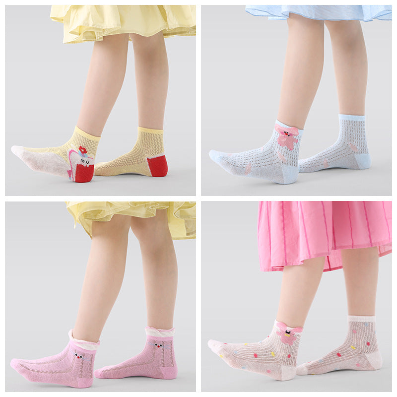 Kids Cotton Socks Cute Bunny Grid Breathable Mesh