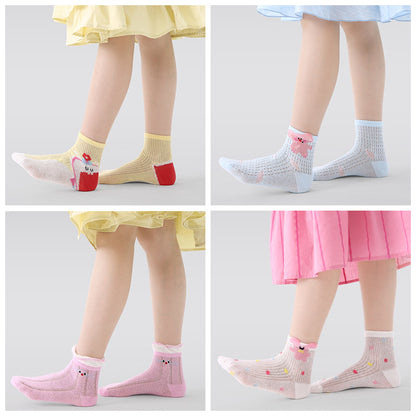 Kids Cotton Socks Cute Bunny Grid Breathable Mesh