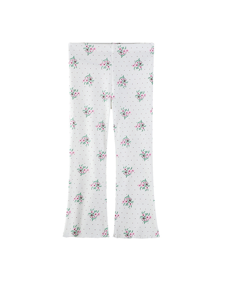 Kids Floral Wide-Leg Cotton Pants for Girls