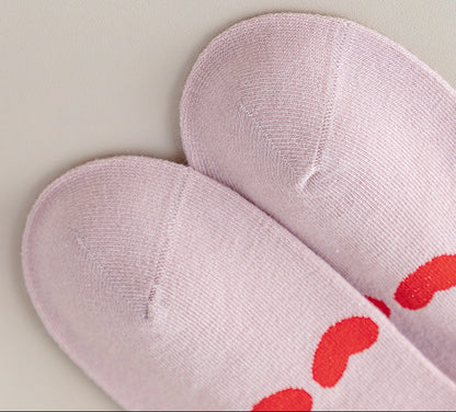 Red Floral Pattern Mid-Calf Cotton Socks for Kids