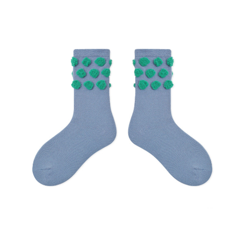 Kids Plush Polka Dot Mid Calf Socks Breathable