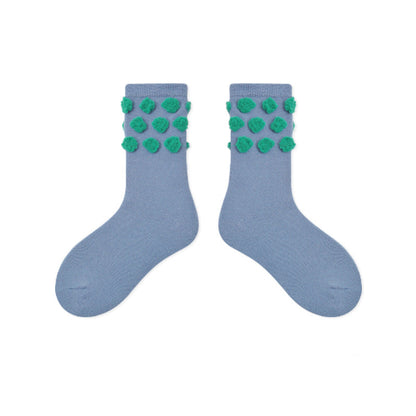 Kids Plush Polka Dot Mid Calf Socks Breathable