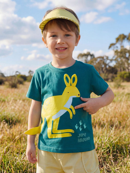Kids Short Sleeve T-Shirt With Kangaroo Print Cotton Casual
