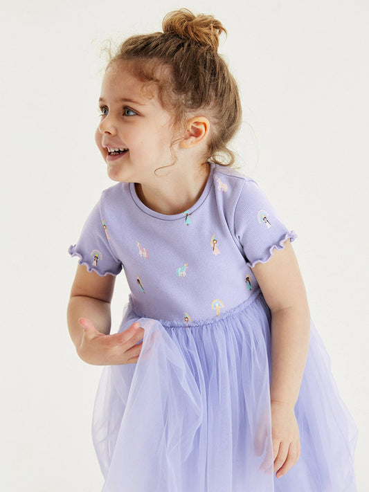Cartoon Princess Dress For Girls Soft Cotton Summer Short Sleeve Dress