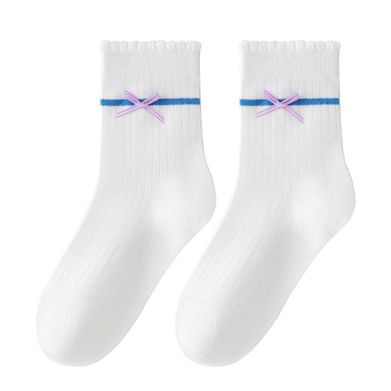 Sweet Bow Cotton Mid-Calf Socks for Girls