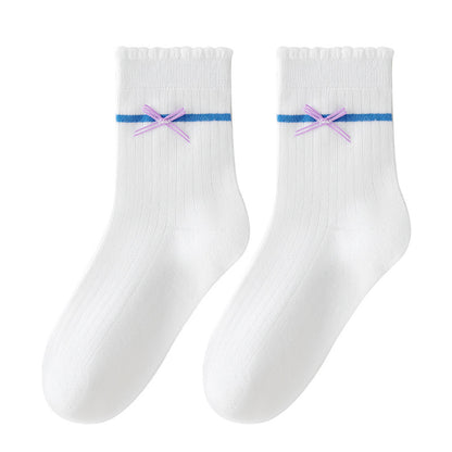 Sweet Bow Cotton Mid-Calf Socks for Girls