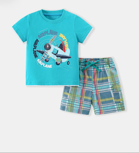 Kids Summer Outfit Set Cartoon Animal Cotton Short Sleeve T-Shirt