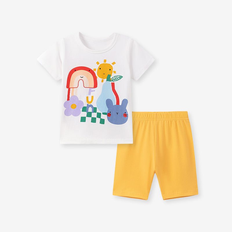 Cartoon Print Cotton T-Shirt and Shorts Set for Girls
