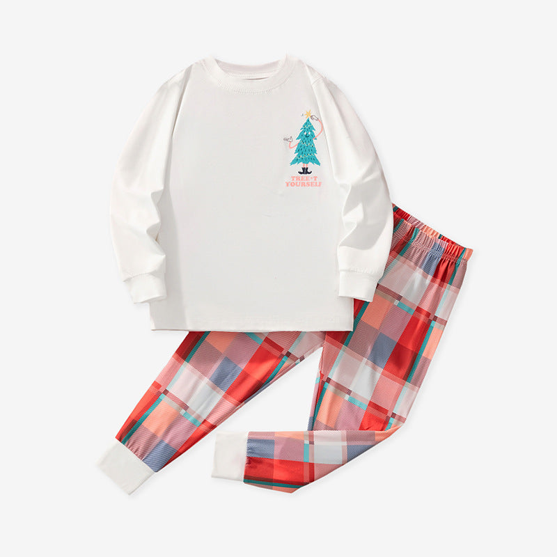 Cartoon Christmas Tree Print Milk Silk Pajama Set for Kids