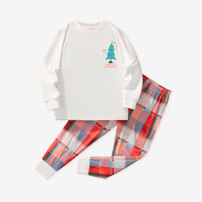 Cartoon Christmas Tree Print Milk Silk Pajama Set for Kids