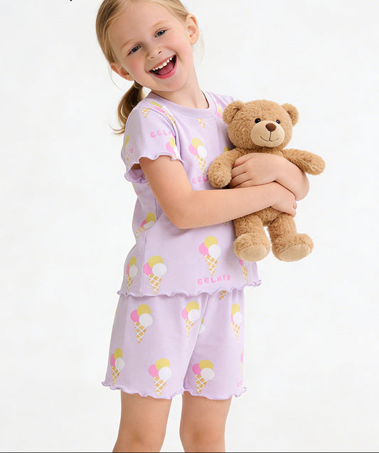 Girls' Cute Cartoon Pajamas Set Soft Cotton Summer