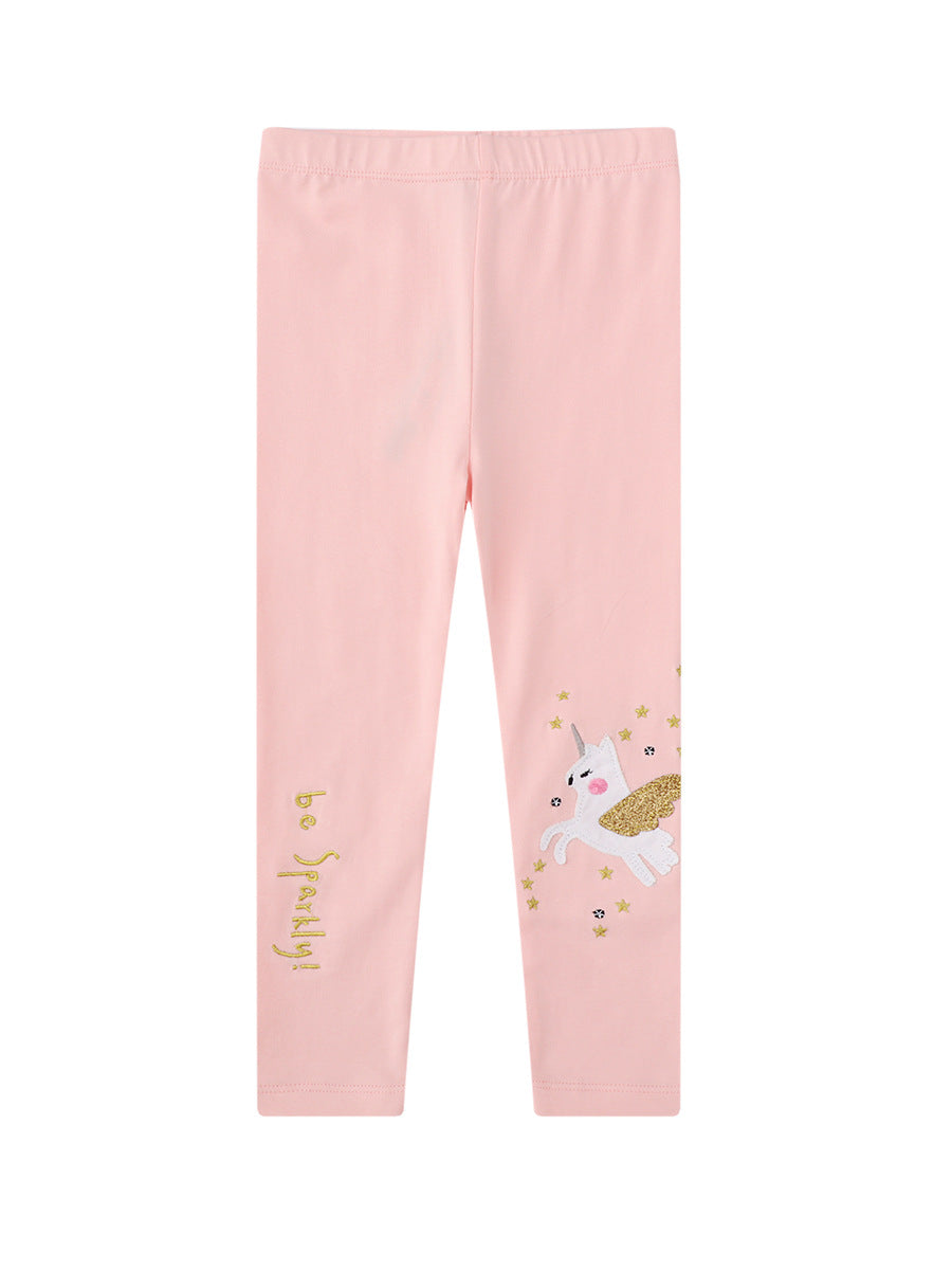 Embroidered Cotton Leggings for Girls Casual Stretch Fit