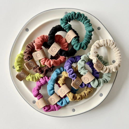 Smiley Face Kids Hair Ties Plush Velvet Scrunchies