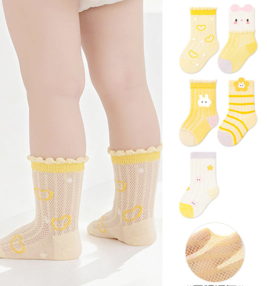 Cartoon Cotton Baby Socks Breathable Summer Mid-Calf Socks