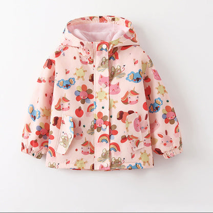 Girls' Hooded Cotton Jacket Cute Cardigan