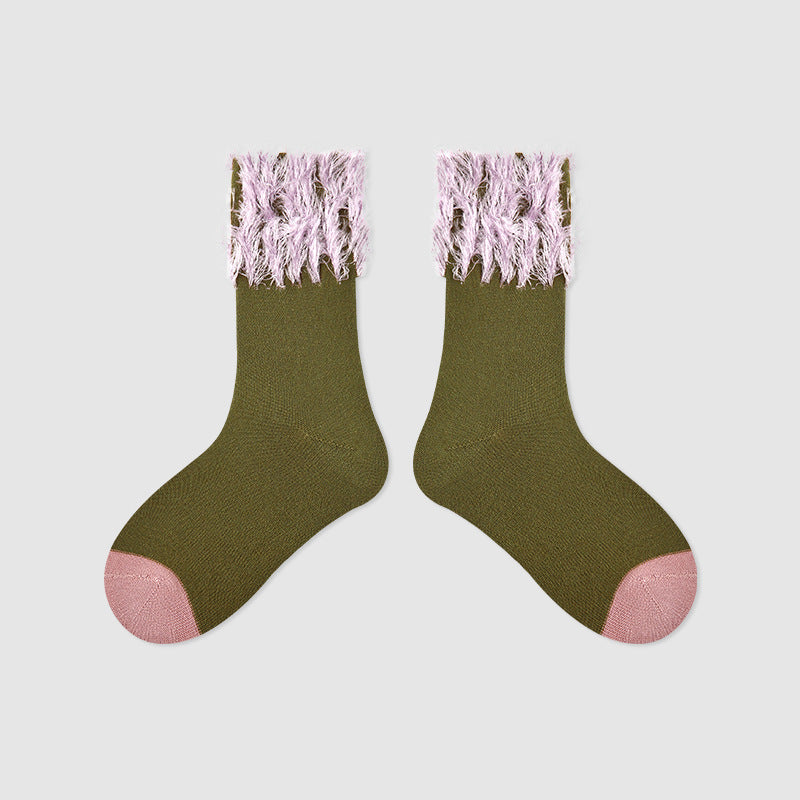 Kids Mid Calf Animal Embroidered Cotton Socks