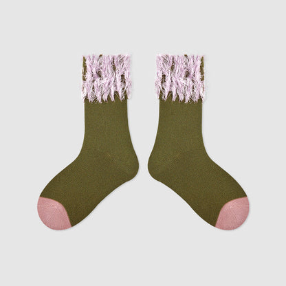 Kids Mid Calf Animal Embroidered Cotton Socks