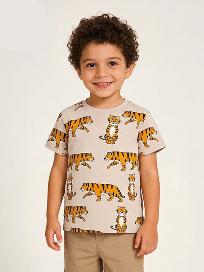 Trendy Casual Tiger Print Short Sleeve T-Shirt