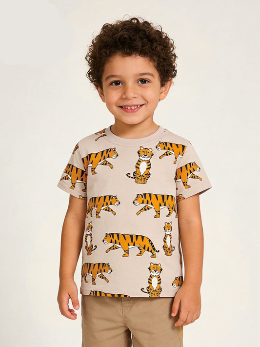 Trendy Casual Tiger Print Short Sleeve T-Shirt