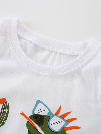 Cartoon Animal Print Cotton Boys' Tank Top and Shorts Set